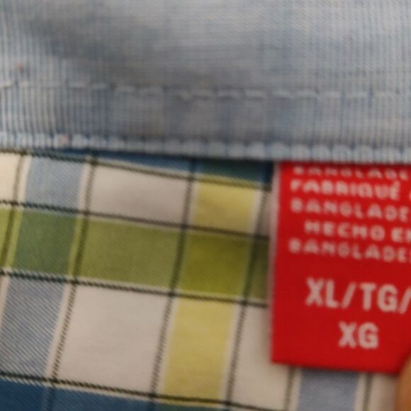 Izod  lime green blue whote checkered button down shirt  Sz XL - Picture 5 of 6